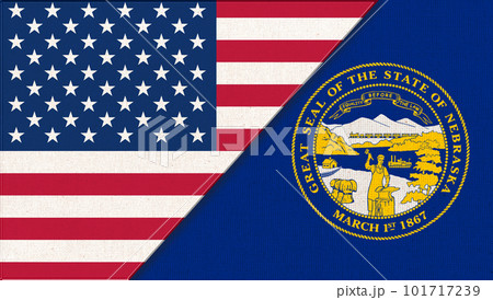 Flags of USA and Nebraska. Political concept. American and Nebraska flags Flags of USA and Nebraska. Political concept. American and Nebraska flags 101717239