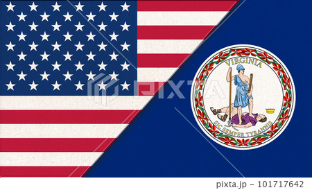 Flags of USA and Virginia. Political concept. Double flag 3d illustration Flags of USA and Virginia. Political concept. Double flag 3d illustration 101717642
