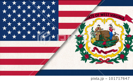 Flags of USA and Virginia. Political concept. Double flag 3d illustration Flags of USA and Virginia. Political concept. Double flag 3d illustration 101717647