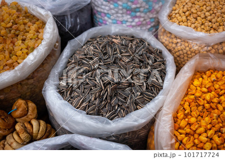 Sunflower seeds and nuts for sale on snack food market 101717724
