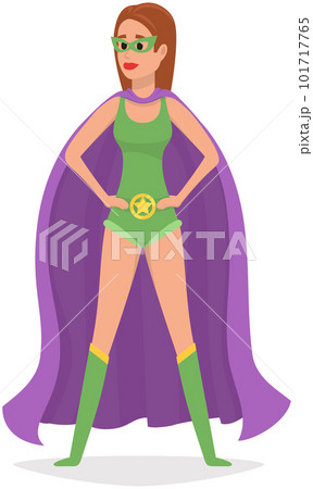 Superwoman stands and has superpowersto to defend planet. Cartoon slender girl in superhero costume 101717765