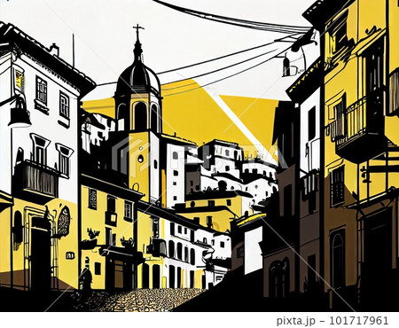 Lisbon Travel Illustration, Portugal Tourism Concept, Western Europe Drawing Imitation, AI Generative Content 101717961