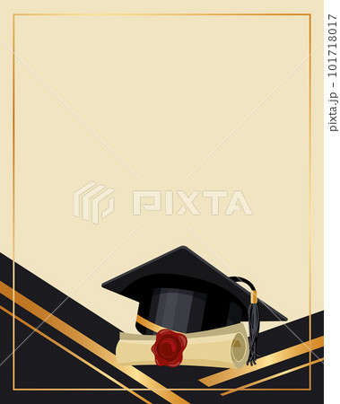 Background with graduation cap and papyrus certificate. Golden black design for graduation diploma, awards. Education concept.Vector 101718017