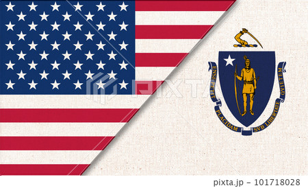 Flags of USA and Massachusetts. collaboration between USA and Massachusetts 101718028