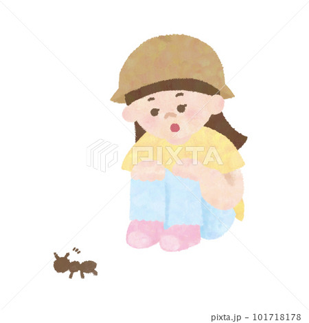 アリを見つけた女の子の水彩画風手描きイラスト 101718178