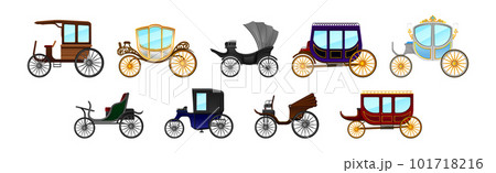 Carriage and Coach as Private Four-wheeled Vehicle Vector Set 101718216