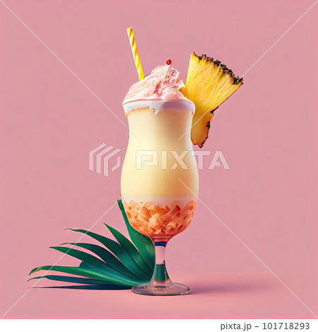 Pina Colada Cocktail on Pink Background, Tropical Mocktail, Party Coctail, Abstract Generative AI Illustration Pina Colada Cocktail on Pink Background, Tropical Mocktail, Party Coctail, Abstract Generative AI Illustration 101718293