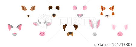 Animal Snouts and Ears for Selfie Application Vector Set Animal Snouts and Ears for Selfie Application Vector Set 101718303