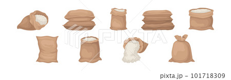 Burlap Sacks with Rice or Bulk Stock Vector Set 101718309