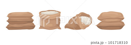 Burlap Sacks with Rice or Bulk Stock Vector Set 101718310