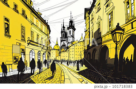 Prague Travel Illustration, Czech Republic Tourism Concept, Drawing Imitation, AI Generative Content 101718383