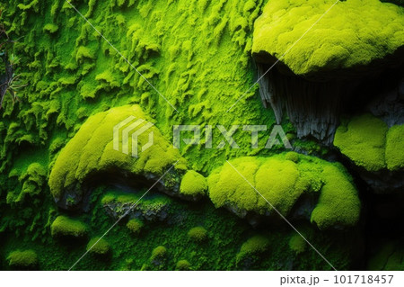 Painted Stabilized Moss Texture Background, Green Moss Wall for Modern Interior, Abstract Generative AI Illustration 101718457