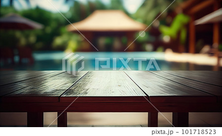 Table Pool Mockup, Wooden Background Space by the Hotel Swimming Pool, Abstract Generative AI Illustration Table Pool Mockup, Wooden Background Space by the Hotel Swimming Pool, Abstract Generative AI Illustration 101718523