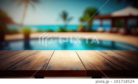 Table Pool Mockup, Wooden Background Space by the Hotel Swimming Pool, Abstract Generative AI Illustration Table Pool Mockup, Wooden Background Space by the Hotel Swimming Pool, Abstract Generative AI Illustration 101718524