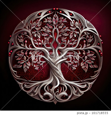 Metal Tree Logo, Walhalla Emblem, Silver Oak Tree Symbol, Abstract Generative AI Illustration 101718555