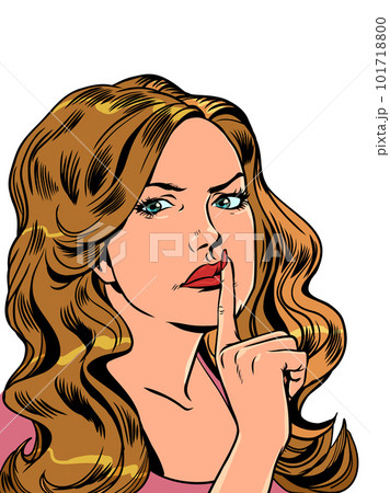 Peace and quiet in the room. The need to keep a secret. Girl showing silence sign Peace and quiet in the room. The need to keep a secret. Girl showing silence sign 101718800