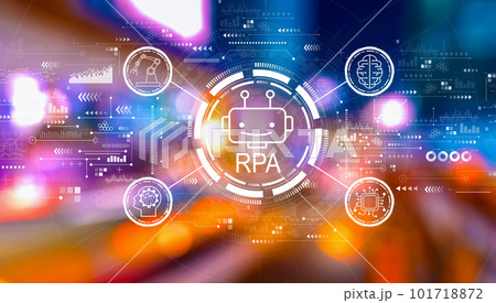 Robotic Process Automation theme with urban city lights 101718872