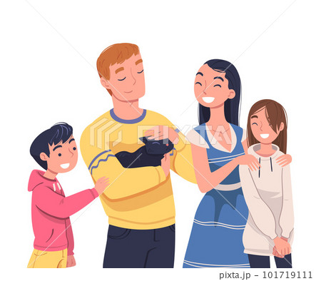 Happy Family Together with Young Parents and Kids Vector Illustration Happy Family Together with Young Parents and Kids Vector Illustration 101719111
