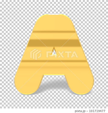 字母A。帶圓角的金色字母。 3D 渲染。白色背景。 101719477