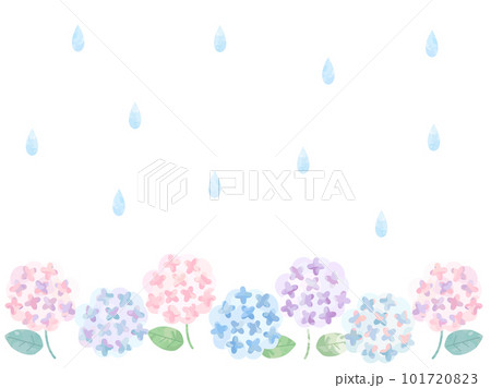 パステルカラーの紫陽花と雨のイラスト 101720823