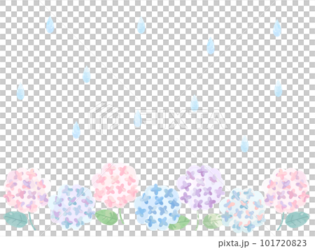 パステルカラーの紫陽花と雨のイラスト 101720823