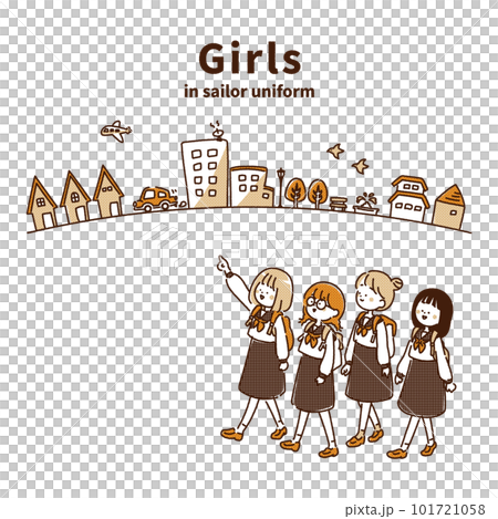 Illustration of a girl in a sailor suit Illustration of a city background Illustration of a girl in a sailor suit Illustration of a city background 101721058
