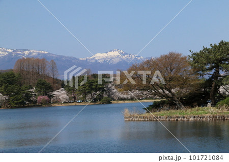 南湖公園から望む桜と那須と甲子の山々 南湖公園から望む桜と那須と甲子の山々 101721084
