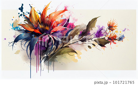 Flowers watercolor illustration isolated on white background, Spring Summer, digital painting Design for fabric, Generative AI 101721765