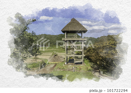 水彩画風 伯耆古代の丘公園 弥生村 鳥取県米子市 水彩画風 伯耆古代の丘公園 弥生村 鳥取県米子市 101722294