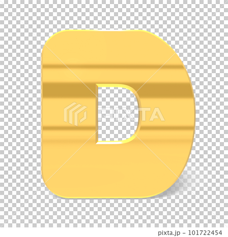 字母 D。帶圓角的金色字母。 3D 渲染。白色背景。 101722454