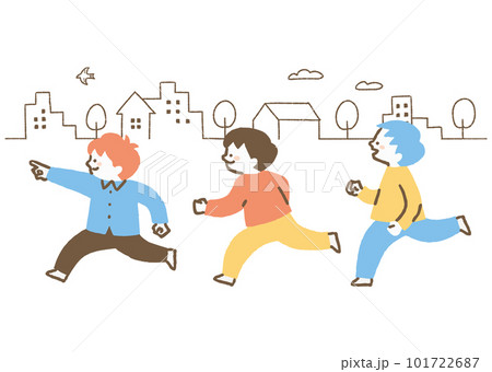 街中を走り回る幼い男の子たち_色 101722687
