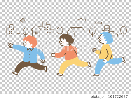 街中を走り回る幼い男の子たち_色 101722687