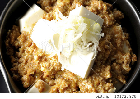 お豆腐たっぷりピリ辛麻婆豆腐を黒背景で俯瞰撮影 お豆腐たっぷりピリ辛麻婆豆腐を黒背景で俯瞰撮影 101723879