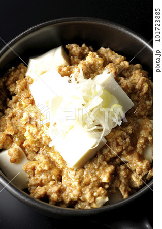 お豆腐たっぷりピリ辛麻婆豆腐を黒背景で俯瞰撮影 お豆腐たっぷりピリ辛麻婆豆腐を黒背景で俯瞰撮影 101723885