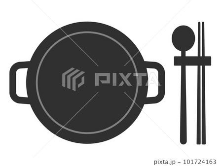 丸い皿と箸、スプーンのフラットレイイラスト 101724163