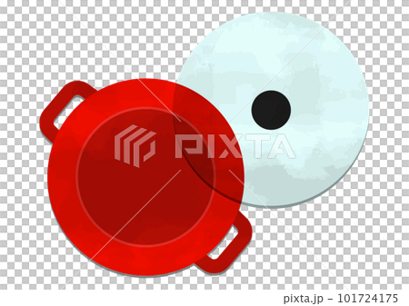 Flat lay illustration of watercolor style textured pot and glass lid Flat lay illustration of watercolor style textured pot and glass lid 101724175