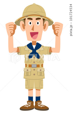 ガッツポーズする探検家の服を着た男性 101724534