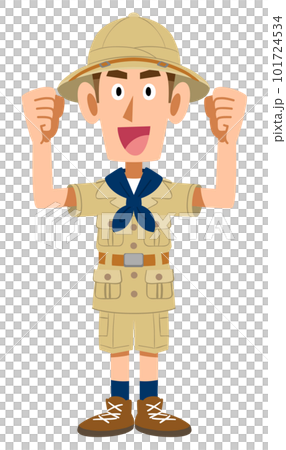 ガッツポーズする探検家の服を着た男性 101724534