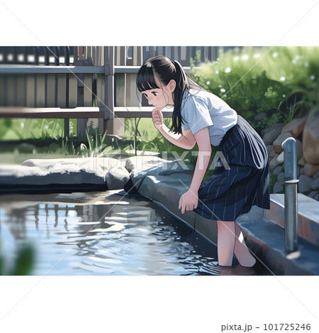 池の中の落とし物を必死に探す女子高生「AI生成画像」 池の中の落とし物を必死に探す女子高生「AI生成画像」 101725246