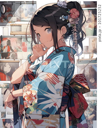 艶やかな着物を着た女の子「AI生成画像」のイラスト素材 [101725252] - PIXTA