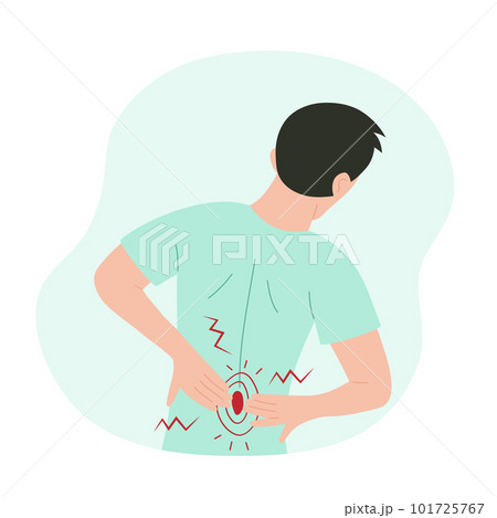Man holding his small of the back. Back view of a man suffering from backache. Healthcare, lower back pain, medicine concept. 101725767