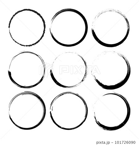 Brush circle collection. Hand drawn circles. Set of brush stroke for dry paint. Dirty artistic vector design elements. Dirty brush circle for template . Vector illustration. 101726090