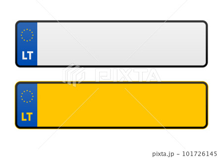 Licence plate of Lithuania. Marking of car license plates. Lithuania Realistic car registration plate. Vector illustration. Licence plate of Lithuania. Marking of car license plates. Lithuania Realistic car registration plate. Vector illustration. 101726145