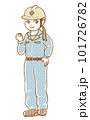ガッツポーズをする作業服を着た女性のイラスト 101726782