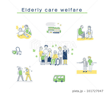 さまざまな介護福祉のイメージ セット さまざまな介護福祉のイメージ セット 101727047