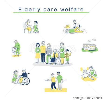 さまざまな介護福祉のイメージ セット さまざまな介護福祉のイメージ セット 101727051