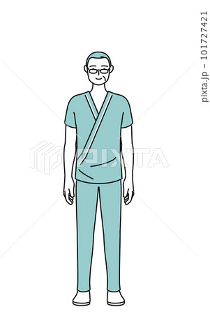 正面を向いた笑顔の中年・シニア男性入院患者 101727421