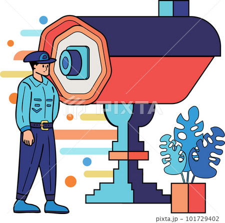 police with Security Camera illustration in doodle style 101729402