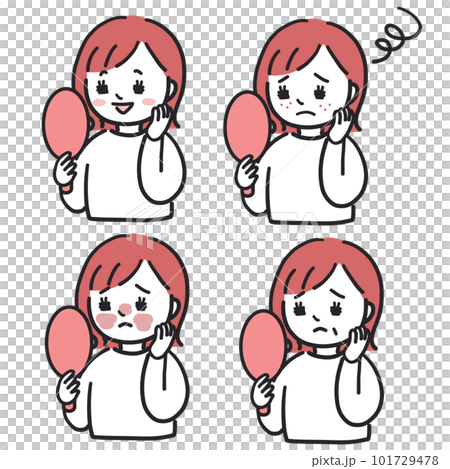 Illustration of a woman looking in a hand mirror 101729478