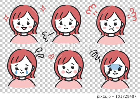 Illustration set of women with various facial expressions Illustration set of women with various facial expressions 101729487
